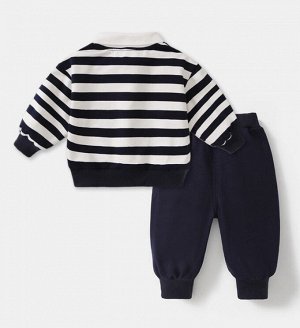 Детский костюм: кофта, принт "полоска", цвет белый/темно-синий + брюки