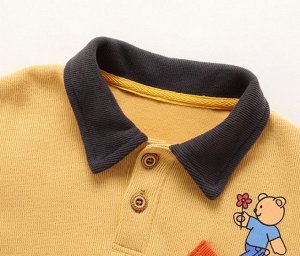 Детский костюм: кофта, принт "мишка", цвет желтый + брюки, цвет темно-серый