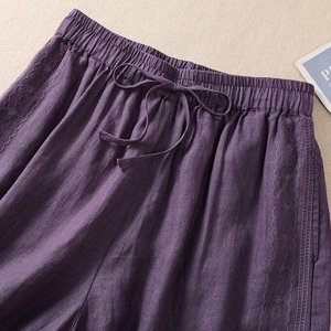 Женские шорты с эластичным поясом, с вышитым принтом, фиолетовый