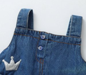 Детский джинсовый сарафан, принт "корона", цвет синий