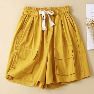 Женские шорты с эластичным поясом и накладными карманами, желтый