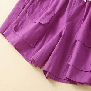 Женские шорты с эластичным поясом и накладными карманами, пурпурный