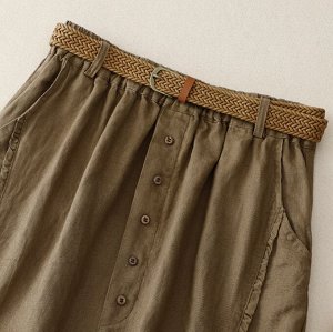 Женская юбка-миди с высокой талией и разрезом сзади, хаки