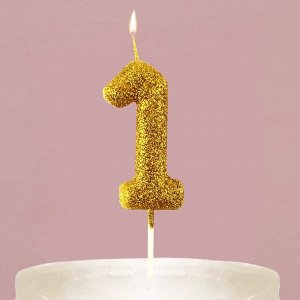 Свеча-цифра в торт блестящая «1», золото, 4 х 10 см