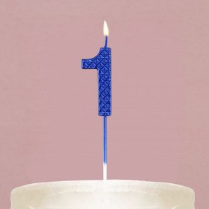 Свеча-цифра для торта «1», синяя, 4 х 13 см.
