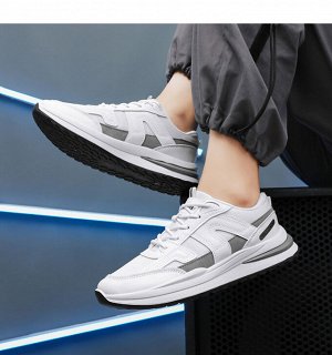 Мужские кроссовки на шнуровке, цвет белый/серый