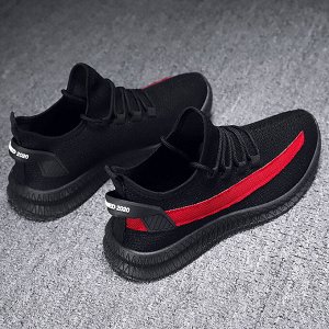 Мужские кроссовки на шнурках-затяжках, цвет черный/красный