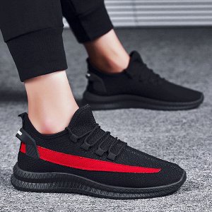 Мужские кроссовки на шнурках-затяжках, цвет черный/красный