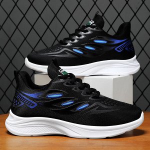 Мужские кроссовки на шнуровке, цвет черный/синий
