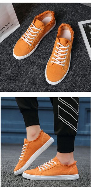Мужские кеды на шнуровке, цвет оранжевый