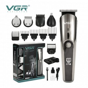Профессиональный Триммер для стрижки волос, бороды и усов 11в1 VGR-107 аккумуляторный с LED дисплеем