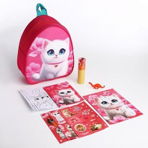 Подарочный набор в рюкзаке «Котик», блокнот, раскраска, карандаши, пазлы, наклейки
