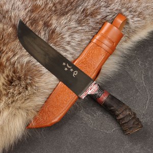 Нож Пчак Шархон - Большой, сайгак, гарда олово гравировка. ШХ-15 (17-19 см)
