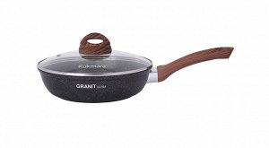 Сковорода антипригарная литая 24см стеклянная крышка Granit ultra original ТМ KUKMARA