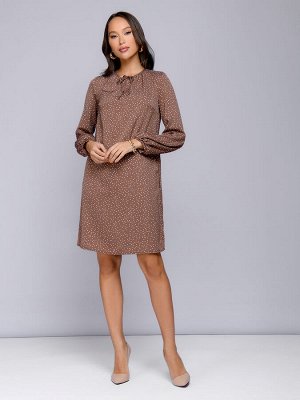 1001 Dress Платье цвета мокко в горошек длины мини с бантиком