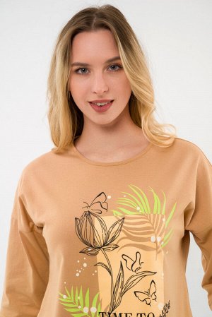 Пижама из футболки и брюк из кулирки Мечта тропики горчица