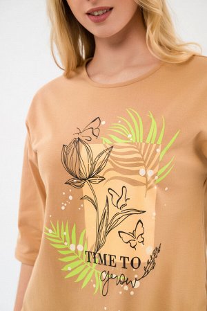 Пижама из футболки и брюк из кулирки Мечта тропики горчица