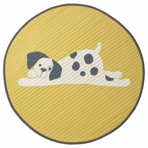 DRÖMSLOTT, Стеганое одеяло с рисунком щенка в горошек /желто-белый, 105 см