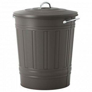 KNODD, мусорное ведро с крышкой, серое, 40 л,