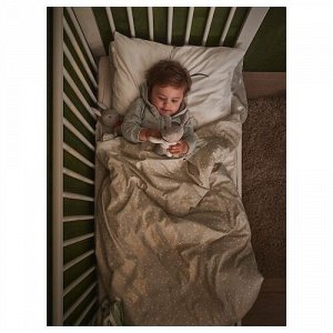 DRÖMSLOTT, Комплект постельного белья для детской кроватки из 3 предметов, рисунок щенка/бежевый, 60x120 см,