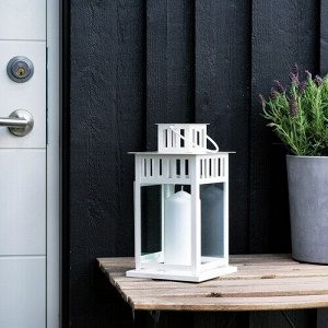 BORRBY, Фонарь для свечи, внутренний/наружный, белый, 28 см