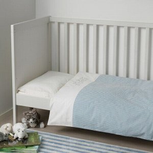 GULSPARV, Пододеяльник, 1 наволочка для детской кроватки, в полоску/синяя, 110x125/35x55 см,