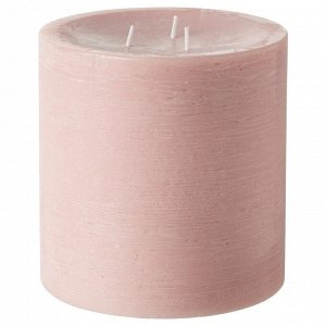 GRNSSKOG, свеча в форме столбика без запаха, 3 фитиля, бледно-розовая, 14 см,