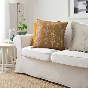 IKEA ОКЕРНЕЙЛИКА, чехол для подушки, коричневая вышивка, 50x50 см,