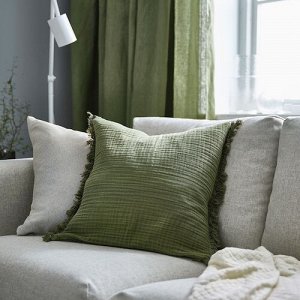 VALLKRASSING, чехол для подушки, серо-зеленый, 50x50 см,