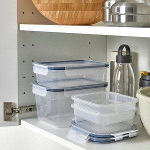 IKEA 365+, Контейнер для пищевых продуктов с крышкой, набор из 4 штук, пластиковый