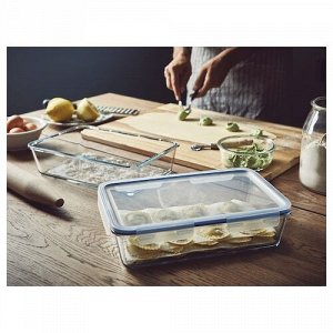 IKEA 365+, контейнер для пищевых продуктов с крышкой, прямоугольный / стеклянный пластиковый, 3,1 л,