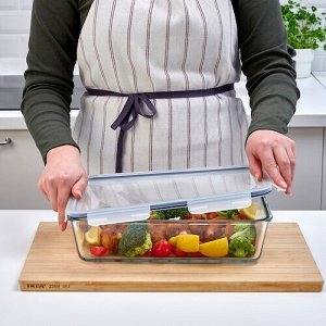 IKEA 365+, контейнер для пищевых продуктов с крышкой, прямоугольный / стеклянный пластиковый, 3,1 л,