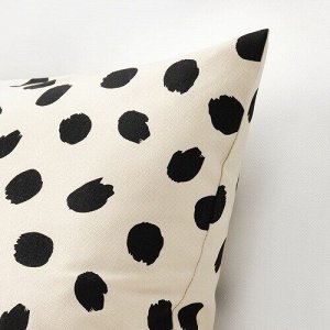IKEA ODDNY, чехол для подушки, грязно-белый/ черный в горошек, 50x50 см,