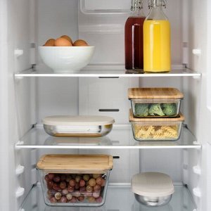 HALVVARM, Контейнер для пищевых продуктов с крышкой и разделителем, нержавеющая сталь/бежевый, 0,7 л