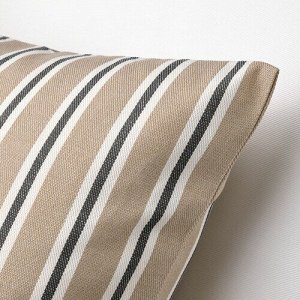 КОРАЛЛОВАЯ БАСКА, чехол для подушки, бежево-белый с рисунком в полоску, 50x50 см