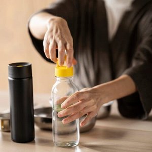FORMSKN, бутылка для воды, прозрачное стекло / желтое, 0,5 л,