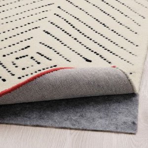 Подстилка, коврик, низкий ворс, грязно-белый, черный/ ручная работа, 133x195 см,