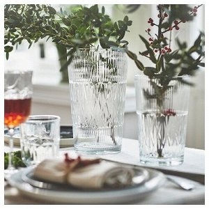SMLLSPIREA, ваза, прозрачное стекло с рисунком, 22 см,