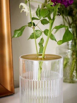 GRADVIS, ваза с металлической вставкой, прозрачное стекло/ золотистый цвет, 21 см