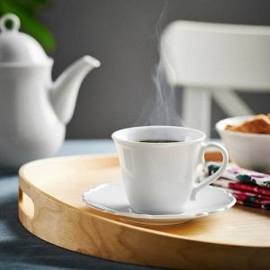 UPPLAGA, Чайный набор, кружка + блюдце, белое, 230 мл, 4шт