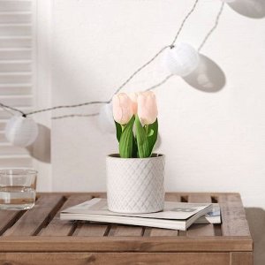 ФЕЙКА, искусственное растение в горшке, в помещении/ на открытом воздухе / розовый тюльпан, 9 см