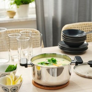 MIDDAGSMAT, кастрюля с крышкой, прозрачное стекло / нержавеющая сталь, 3 л,