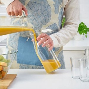 КОРКЕН Банка в форме бутылки с крышкой, прозрачное стекло, 1,4 л