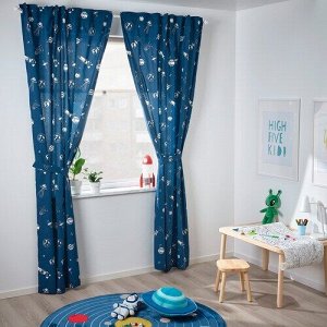 AFTONSPARV, шторы на завязках, 1 пара, космический синий/ белый, 120x250 см,  для покупок