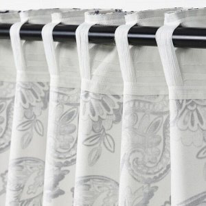 Ткань DOVREFIBBLOR, шторы, 1 пара, белый/темно-синий, 145x250 см