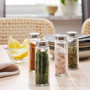 IKEA CITRONHAJ, Банка для специй, прозрачное стекло/нержавеющая сталь, 100 мл/ 4 шт