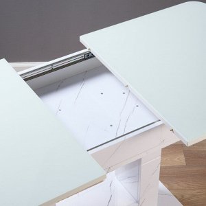 Клик Мебель Стол кухонный на одной ножке раскладной, 124(154)х75х76, ЛДСП 22мм+закаленое стекло, Белый