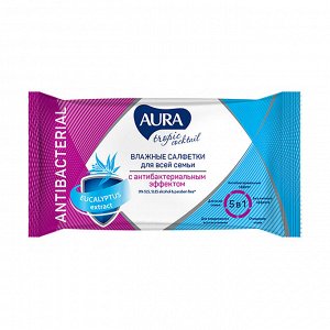 Салфетки влажные антибактер. "aura" tropic cocktail упак. 15 шт
