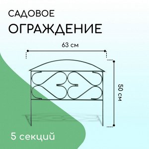 Ограждение декоративное, 50 ? 315 см, 5 секций, металл, зелёное, «Дачный плюс», Greengo