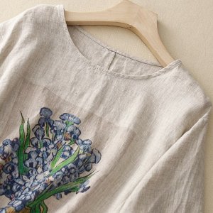 Женская футболка свободного кроя, с цветочным принтом, серо-бежевый